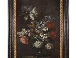 une peinture de fleurs dans un vase sur une table