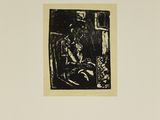 a black and white drawing of a man sitting in a chair