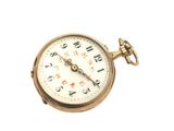 a gold pocket watch on a white background with the words art flow