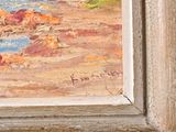a picture of a painting of a beach scene in a frame