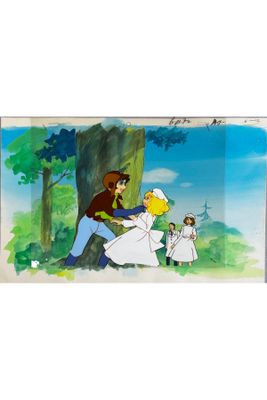 Cellule de production de « La Belle et la Bête » de Disney avec arrière-plan d'animation