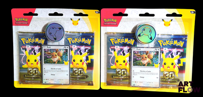 two packs of pokemon trading cards are shown on a black background
