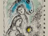 an image of a drawing of two women and a horse
