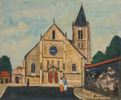 BORGEAUD Georges (1914-1998) - "Eglise d'Ermenonville". Huil…