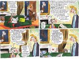 un dessin représentant un homme assis sur un canapé dans un salon