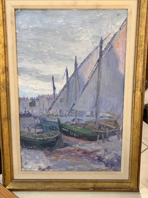 une image d'une peinture de bateaux sur l'eau