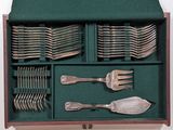 silverware in a green case on a white surface