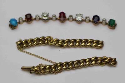 trois paires de bracelets en or sertis de pierres multicolores