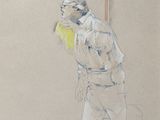 dessin représentant un homme en chemise blanche tenant une raquette de tennis