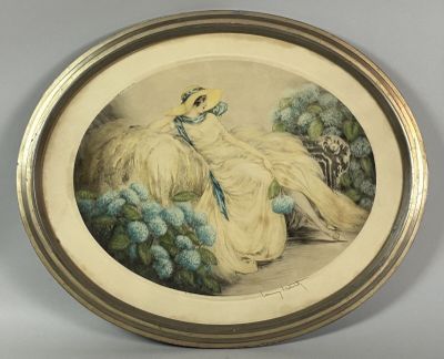 painting of a woman in a white dress sitting in a garden