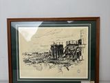 dessin encadré représentant une scène de vie à la ferme, avec un tracteur au premier plan