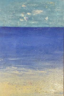 une image représentant un tableau représentant une scène de plage sous un ciel bleu