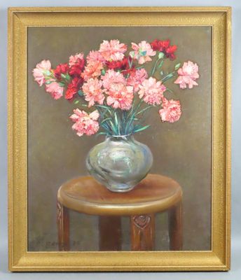 une peinture de fleurs dans un vase sur une table