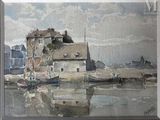 une image d'un tableau représentant un bateau dans l'eau