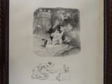 un vieux dessin représentant un homme et un chien dans un bateau