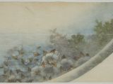 painting of a group of men on a hill with trees in the background