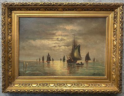 DELAPIEUX (XXème) Marine au soleil couchant - Photo 1