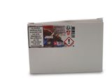 a white box that has some stickers on it