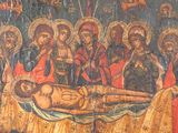 an image of a painting of jesus laying on the cross with other people