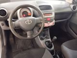 a dashboard of a small car with a steering wheel