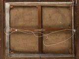 an old wooden window with a wire hanging from it ' s side
