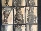 several old black and white photographs of people in a park