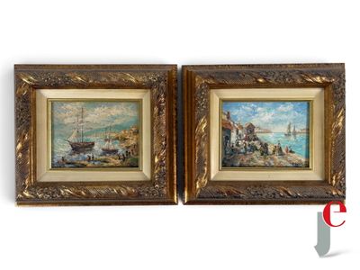 deux tableaux encadrés représentant des bateaux sur l'eau et un homme dans un bateau