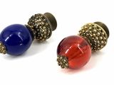 pair of red, blue and gold acrylous glass beaded earrings