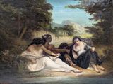 a painting of a group of women sitting on the ground