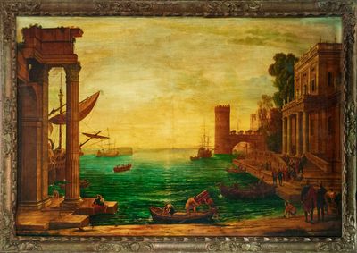 Vue monumentale du port de Venise avec le Palazzo Italia, XV…