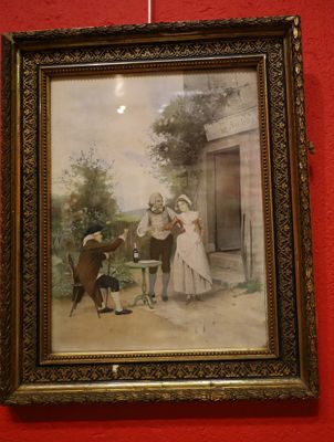 framed picture of a painting of a man and a woman playing a game of golf