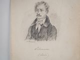 an old drawing of a man in a suit and tie