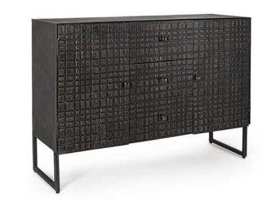 Buffet 2 portes 3 tiroirs MELTY en manguier noir et piètemen…