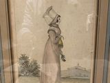 painting of a woman in a long dress with a parasol in her hand
