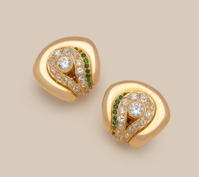 an image of a pair of diamond and emerald earrings