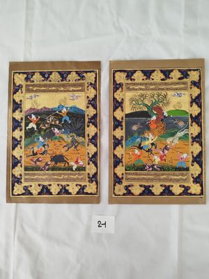 deux tableaux représentant un homme à cheval et une femme à cheval