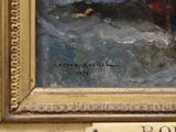 a painting of a boat in a body of water