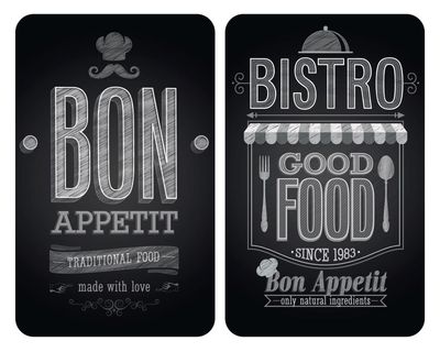 deux panneaux de menu en noir et blanc sur lesquels figurent différents types de plats