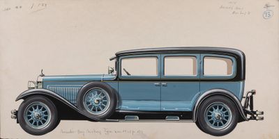 drawing of a blue car on a beige background with a black outline