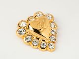 broche en forme de cœur plaquée or, ornée de pierres en cristal transparent