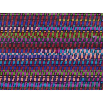 un gros plan sur un motif multicolore composé de carrés sur fond blanc