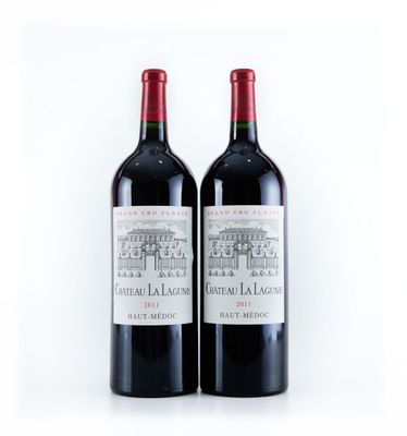 deux bouteilles de vin rouge posées l'une à côté de l'autre sur une surface blanche