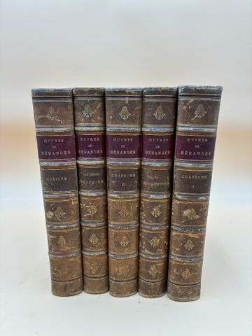 BERANGER : Chansons. Paris, Perrotin, 1859, 5 volumes in-12, ½ ve...