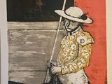 un tableau représentant un homme coiffé d'un chapeau et tenant un fusil