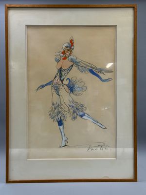 une image représentant le dessin d'une femme vêtue d'une robe à plumes