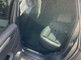 a dog sitting in the back seat of a car with its door open