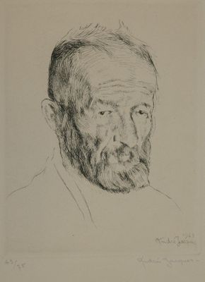un dessin représentant un homme barbu en chemise blanche