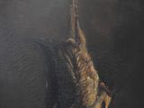 an oil painting of a dead bird hanging from a tree branch