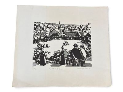 un dessin en noir et blanc représentant un groupe de personnes assises autour d'une table