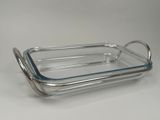 rectangular glass baking dish with metal handles